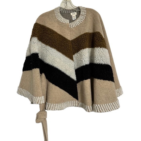 A.N.A. Multicolor Sherpa Jacket Cape Belted Tie Up One Size Fits Most New - Picture 4 of 9